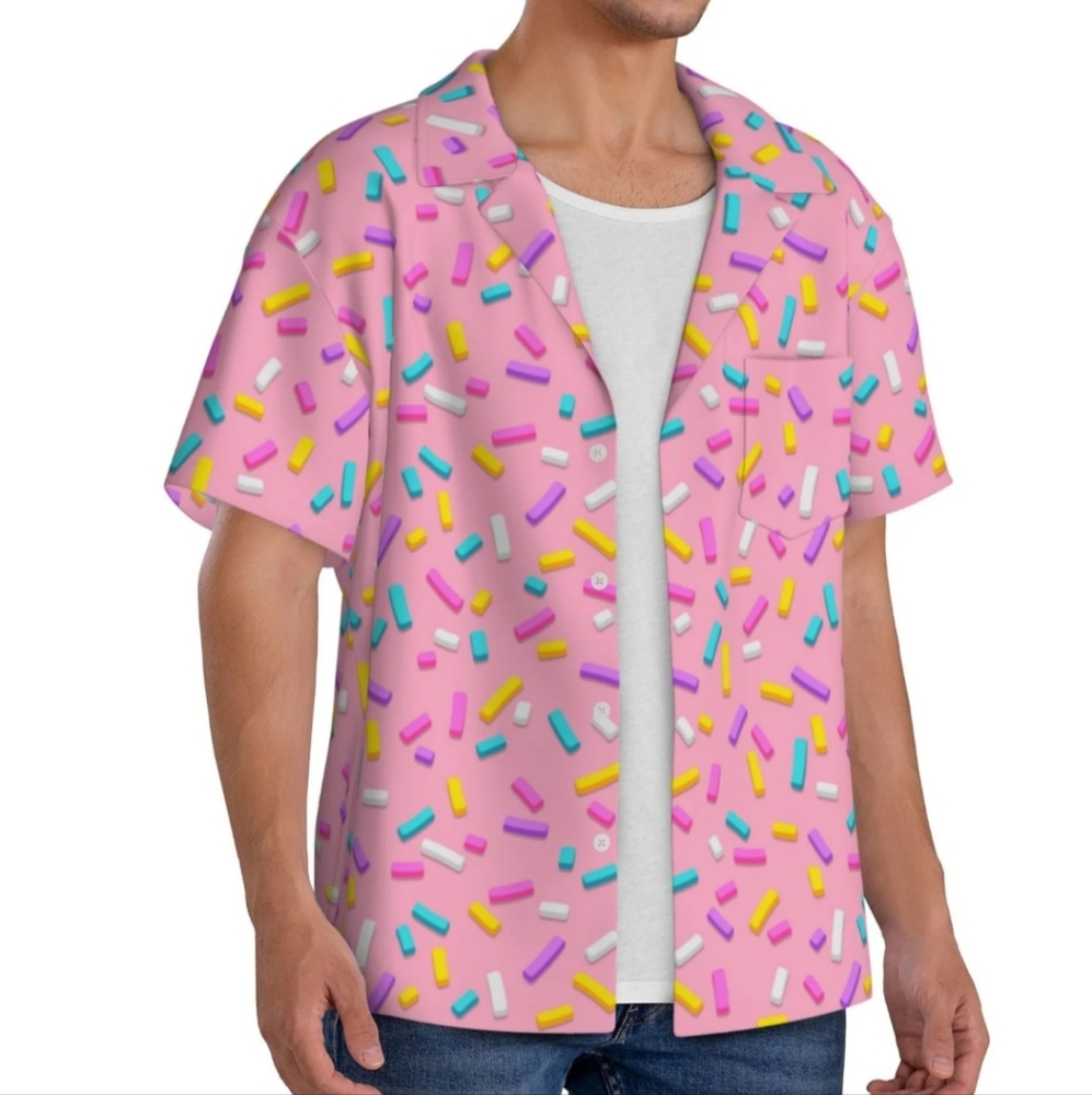 Colorful Confetti Sprinkle Print Button-Up Shirt